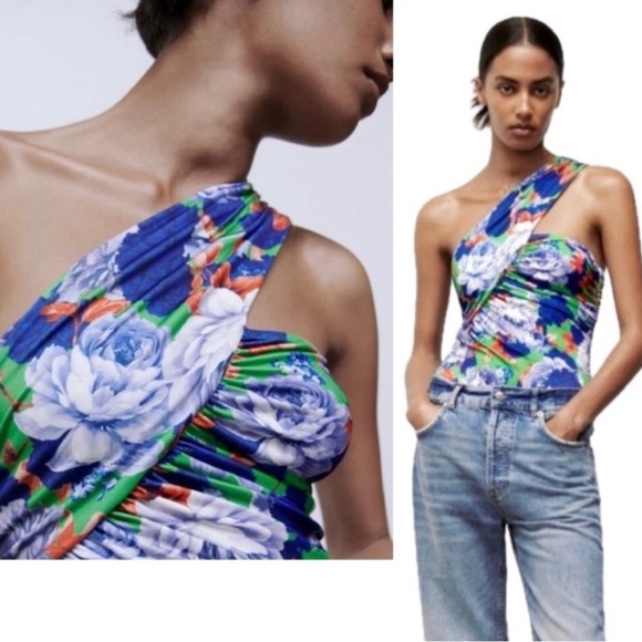 NWT ZARA Asymmetric Floral One-Shoulder Bodysuit S - Picture 3 of 16